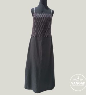 Vestido longo cinza chumbo com renda gripir